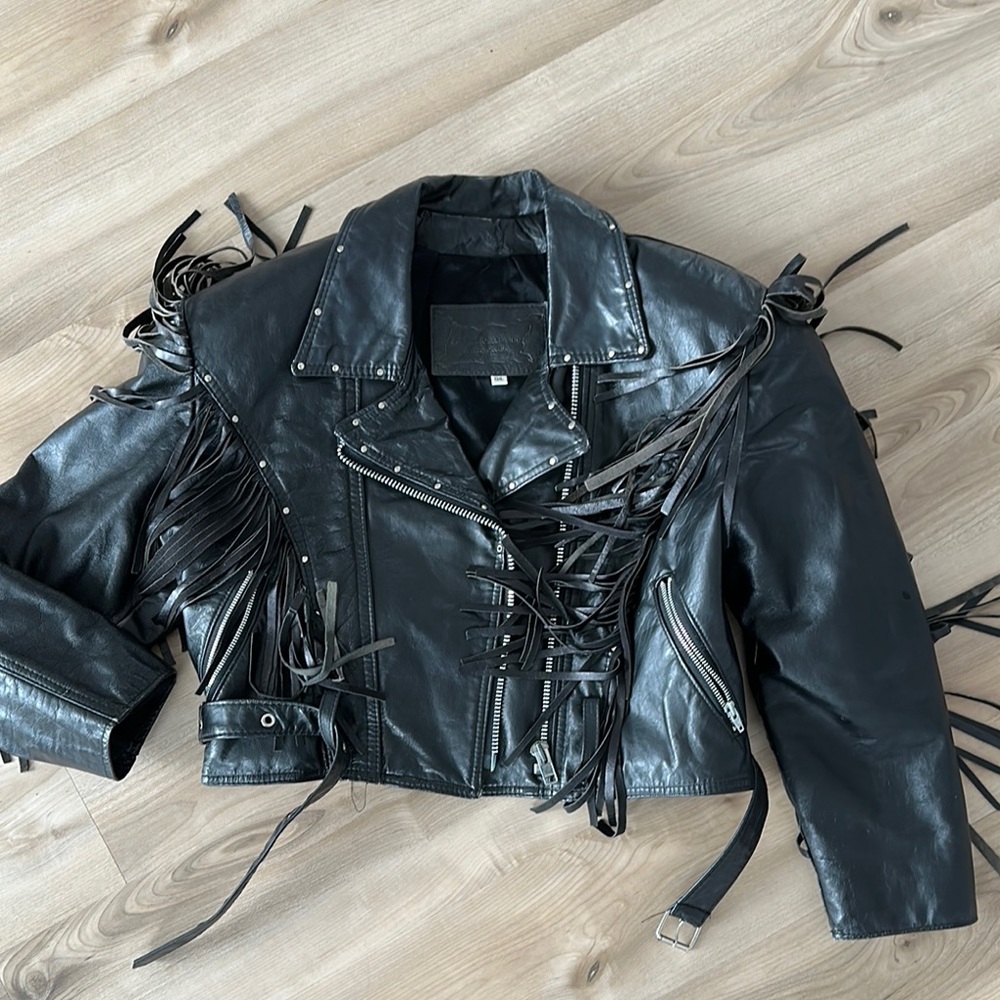 Black Leather Fringe Jacket